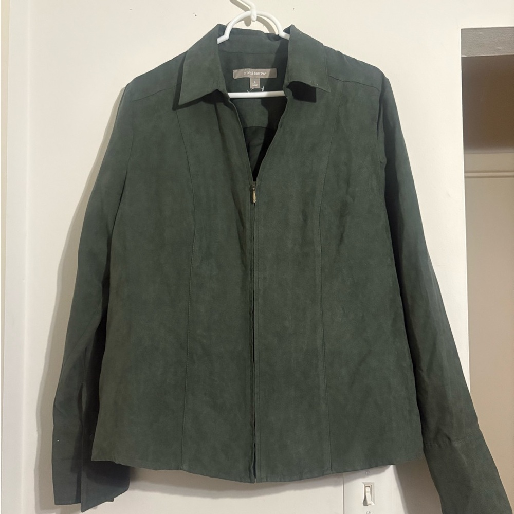 Croft & Barrow Green Suede Blazer Structured Minimalist Design